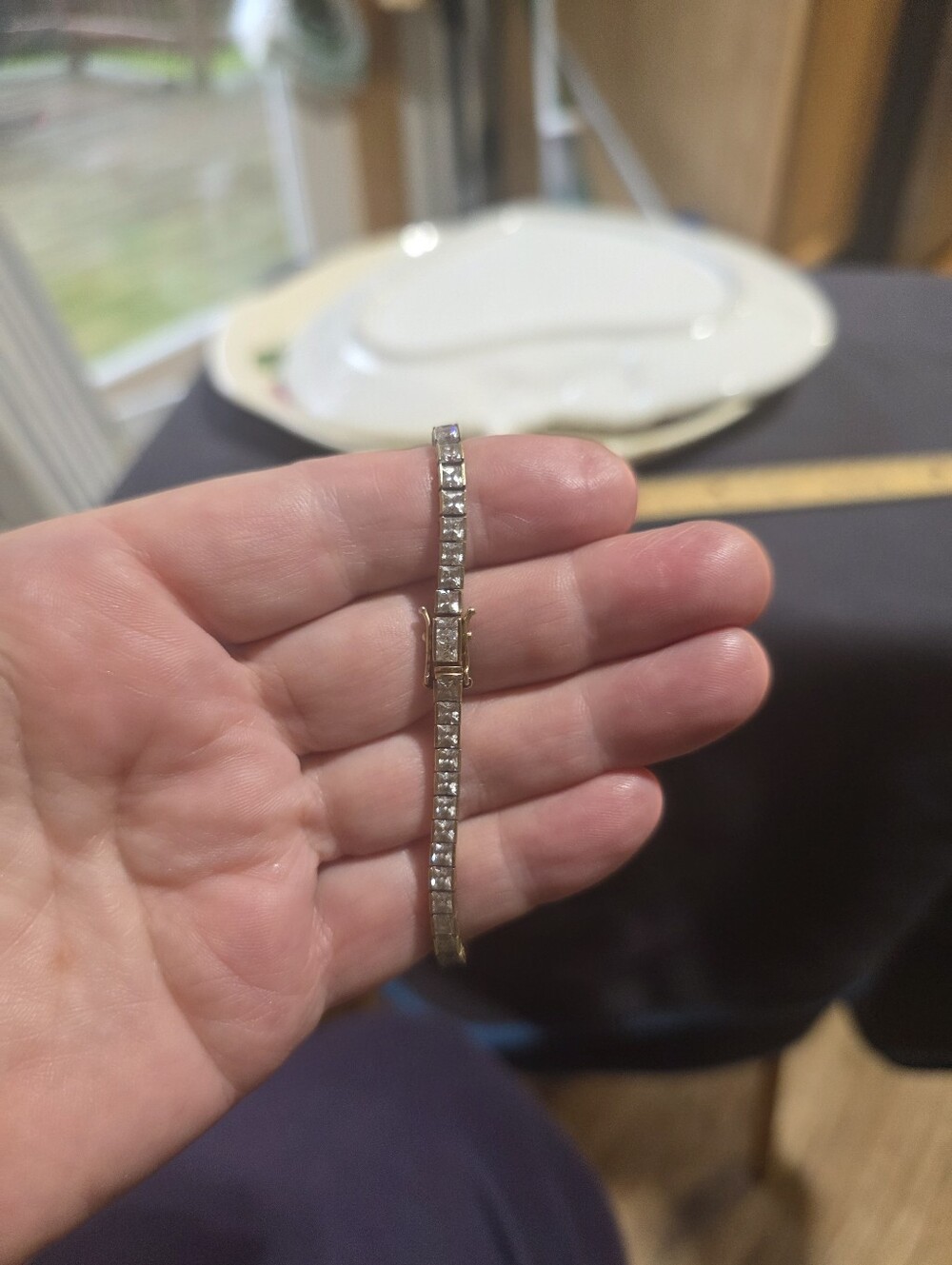 14k 7 Inch Princess Cut Cubic Zirconia Bracelet Over 10 Grams - Picture 5 of 7